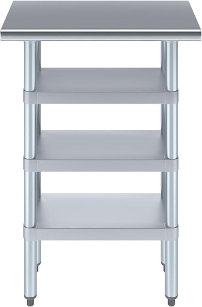 AmGood Stainless Steel Work Table with 3 Shelves | Kitchen Island Food Prep | Laundry Garage Utility Bench | NSF Certified (24" Long x 14" Deep)