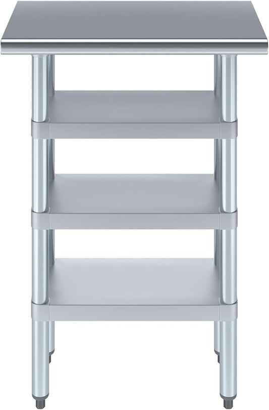 AmGood Stainless Steel Work Table with 3 Shelves | Kitchen Island Food Prep | Laundry Garage Utility Bench | NSF Certified (24" Long x 14" Deep)