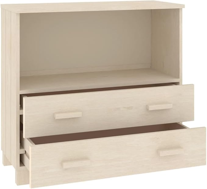 Honey Brown Solid Pine Wood Sideboard Buffet Cabinet with 3 Drawers & Open Shelf, 33.5L x 13.8W x 31.5H, Small Storage Unit for Dining Room, Kitchen, Entryway