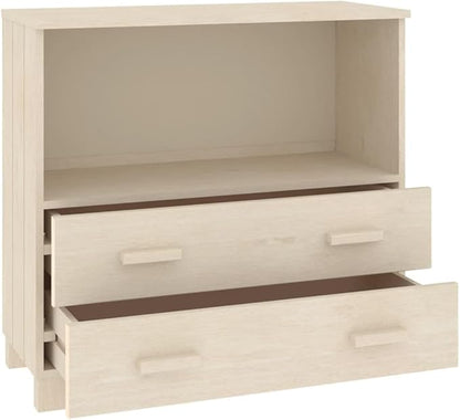 Honey Brown Solid Pine Wood Sideboard Buffet Cabinet with 3 Drawers & Open Shelf, 33.5L x 13.8W x 31.5H, Small Storage Unit for Dining Room, Kitchen, Entryway