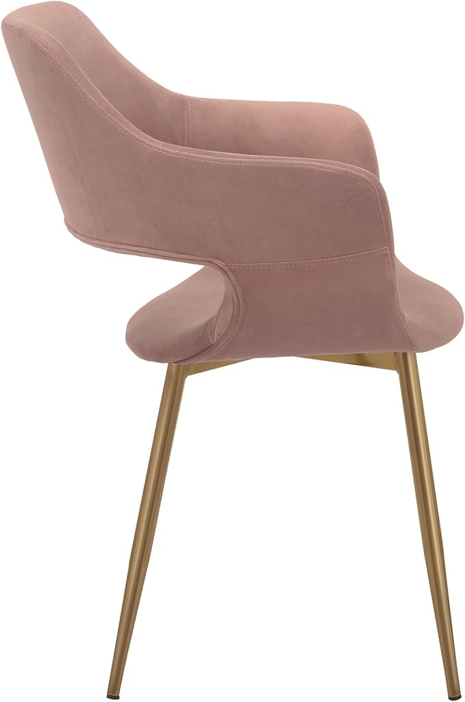 Armen Living Gigi Pink Velvet Dining Room Chair with Gold Metal Legs - Set of 2