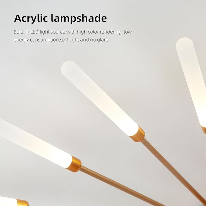 JAYMP 50.4" Ceiling Light Modern Flower Shape Ceiling Lamp for Living Room Dining Room Flush Mount Metal Acrylic Sputnik Firework Petal LED Lighting Fixture (Matte Gold, 42+1 Lights)