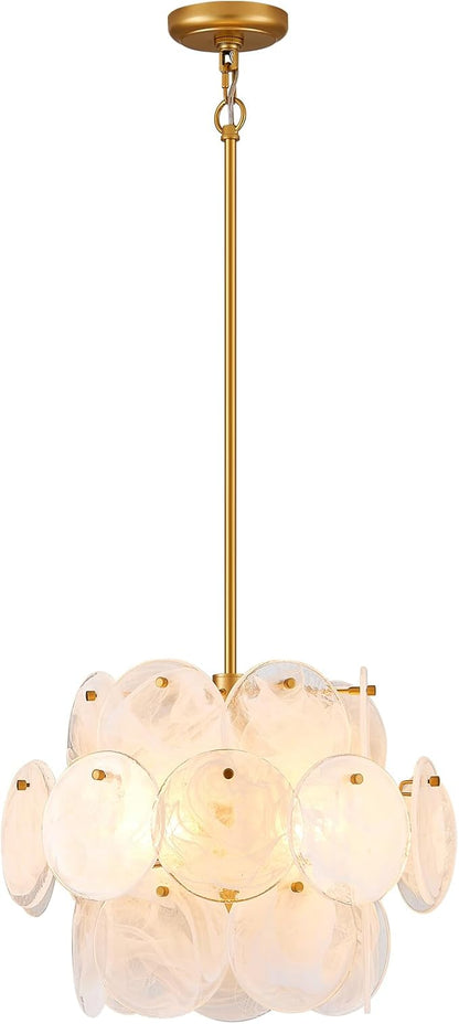 Dia 15.75 Inches Modern Glass Chandelier for Foyer, Gold Dining Room Light Fixture, Large Vintage Pendant Chandelier for Bedroom Entryway Farmhouse