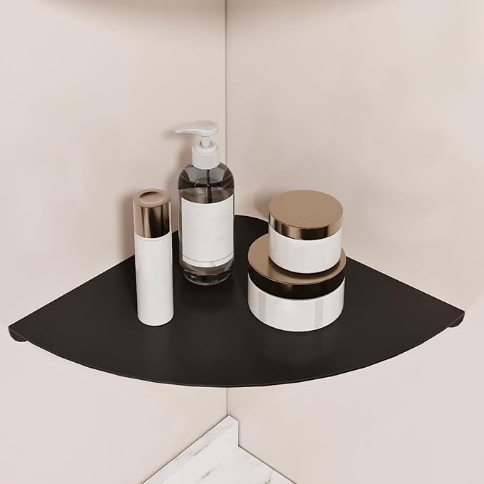 Small Floating Corner Shelves Metal Corner Wall Mounted Shelf Curved Corner Hanging Shelving for Bathroom, Kitchen, Living Room, Office, Bedroom & Dorm (Black 1 pcs)