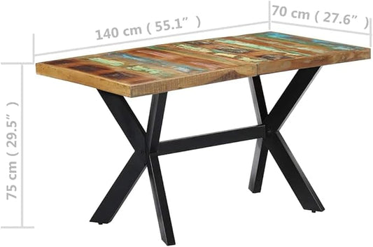 Industrial Reclaimed Wood Dining Table Rectangular 55 x 28 in Seats 6, Vintage Brown Kitchen Table Sturdy Steel Legs for Dining Room Small Space