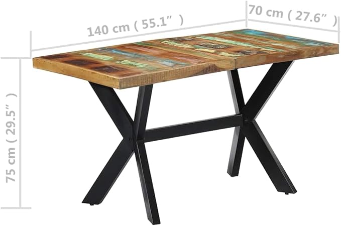 Industrial Solid Reclaimed Wood Dining Table, Rectangular Kitchen Table for 6 People, Vintage Dinner Furniture with Robust Powder-Coated Steel Legs for Dining Room & Kitchen Use