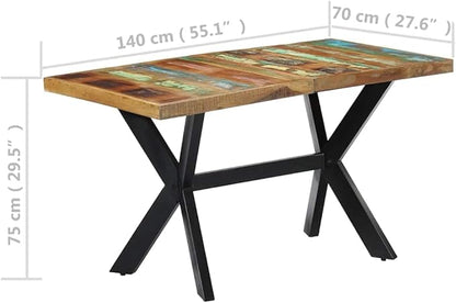 Industrial Solid Reclaimed Wood Dining Table, Rectangular Kitchen Table for 6 People, Vintage Dinner Furniture with Robust Powder-Coated Steel Legs for Dining Room & Kitchen Use