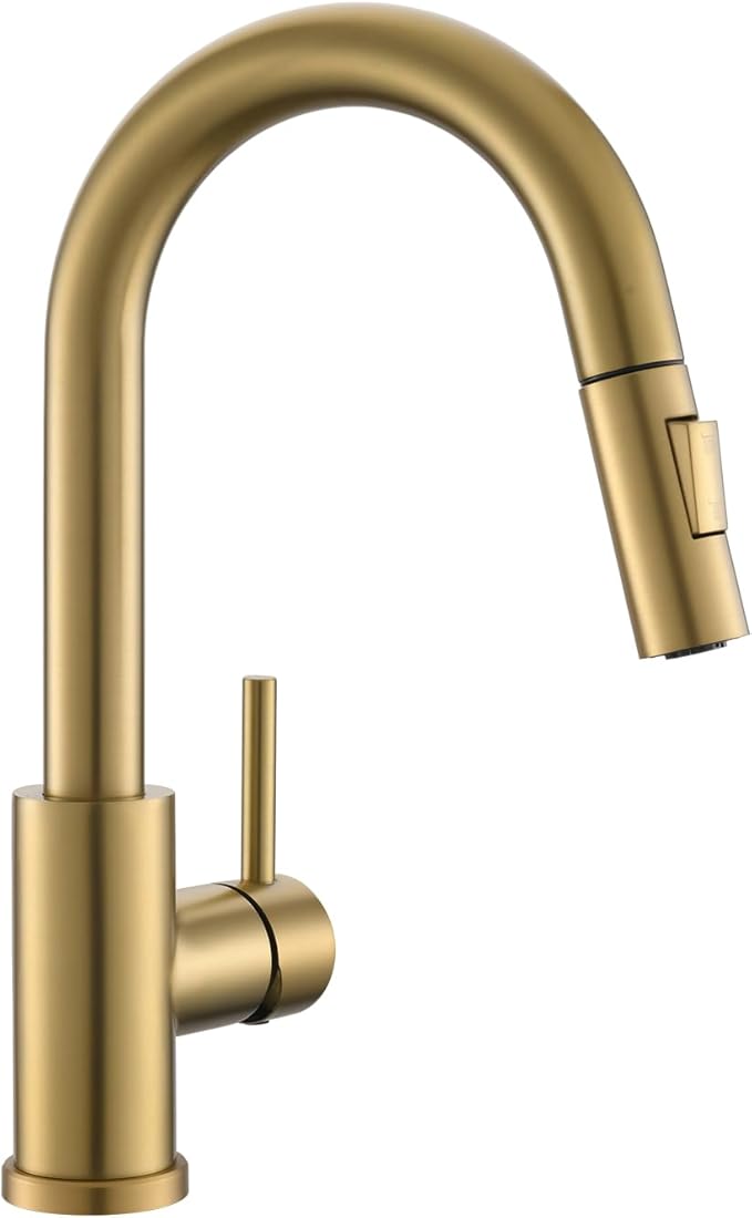 Cenosa Modern Bar Sink Faucet for Kitchen Sink Single Handle with Pull Out Sprayer Hot and Cold Prep Sink Faucet Brushed Gold