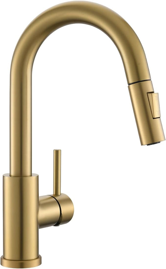 Cenosa Modern Bar Sink Faucet for Kitchen Sink Single Handle with Pull Out Sprayer Hot and Cold Prep Sink Faucet Brushed Gold