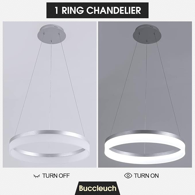 Buccleuch Modern LED Chandelier - Dimmable 19.7" Silver Round Pendant Light, Height Adjustable UL-Certified Ceiling Light for Dining Room, Kitchen Island, Living Room, Bedroom, Foyer, 6500K