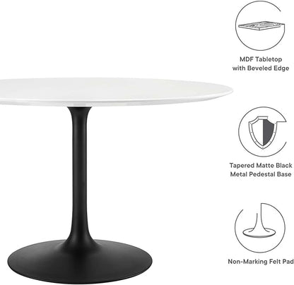 Modway Lippa 47" Round Wood Dining Table, White Top, Black Base