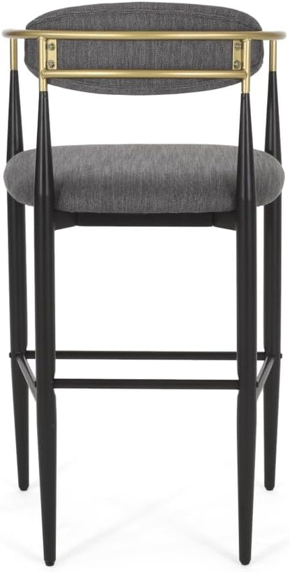 Padded Bar Stool Set with Backrest (2-Piece) — 29.75-inch seat Height fits Kitchen Islands 40.5 inches and Above, Supports up to 260 lbs. (Charcoal,Fabric)
