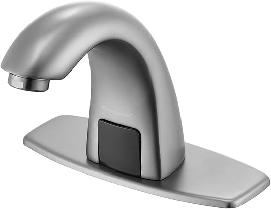 Charmingwater Touchless Bathroom Sink Faucet, Motion Automatic Sensor Faucet with Hole Cover Plate, Brushed Grey