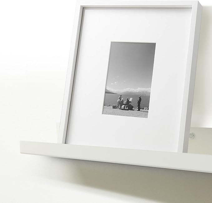 Mitus Floating Display Shelf - Wall Mounted - Modern Industrial Metal Channel Ledge White, 12 inch