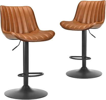 Bar Stools Set of 2, Swivel Adjustable Barstools, with Back Support, PU Leather Counter Height Bar Chairs for Kitchen Island Rustic Barstool, Brown (Brown + PU Leather + Foam)