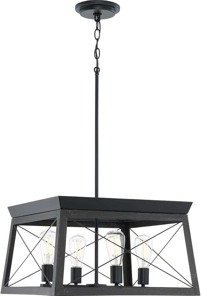 Progress Lighting 4 Light Chandelier, Rustic Farmhouse Style Modern Hanging Light Fixture for Kitchen and Dining Room, Briarwood Collection, Textured Black