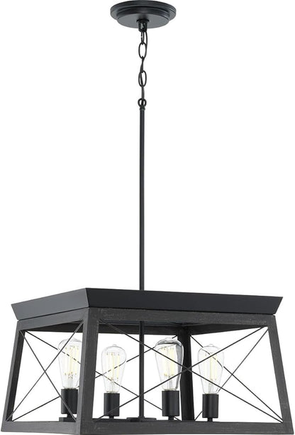 Progress Lighting 4 Light Chandelier, Rustic Farmhouse Style Modern Hanging Light Fixture for Kitchen and Dining Room, Briarwood Collection, Textured Black