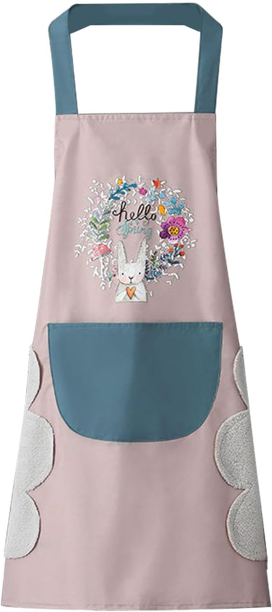 DILLMAN Women Kitchen Apron with Hand Wipe Pockets，Big Pocket,Hand-wiping, Waterproof for Cooking Baking