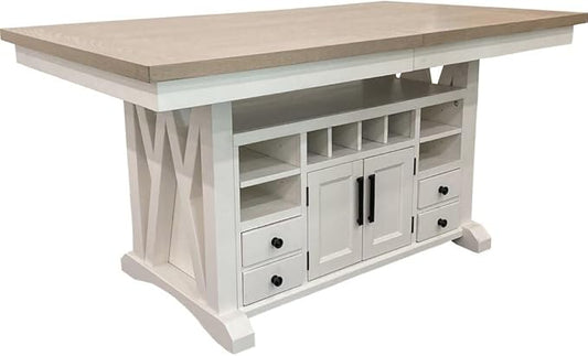 Starlight Canyon Home White Counter Height Dining Table with Storage, Extendable 90 Inch Counter Height Kitchen Island, Oak Top, Versatile Design