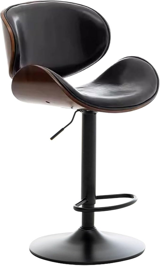 PU Leather with Back & Footrest, 23"-31" Height Adjustable, Kitchen Island Dining Chair,Black