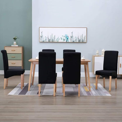 Modern Dining Chairs Set of 6 Black Fabric Upholstered Wooden Frame for Kitchen Living Room Farmhouse Style Comfortable Seating Furniture