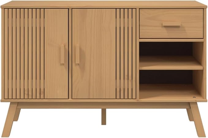 Rectangular Solid Pine Wood Sideboard, Brown Finish, 16.9x44.9x28.9 in, Buffet Cabinet with Storage, Living Room Furniture Kitchen Furnitur