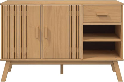 Rectangular Solid Pine Wood Sideboard, Brown Finish, 16.9x44.9x28.9 in, Buffet Cabinet with Storage, Living Room Furniture Kitchen Furnitur