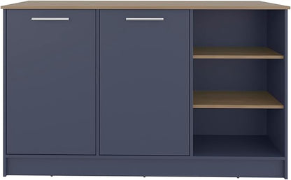 GOWE Ginger Kitchen Island with Spacious Dining Countertop, Three Open Storage Shelves, Dual Cabinet Doors with Interior Shelves and Functional Floorstanding