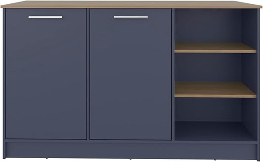 GOWE Ginger Kitchen Island, Three Open Shelves, Two Cabinets Doors with Interior Storage Option, Floorstanding Island, Kitchen Organizer and Decor
