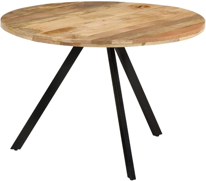 Vintage Round Dining Table, Solid Mango Wood & Black Steel Frame, Brown Kitchen Table for 4, 43.3 Inch Diameter, Dining Room & Kitchen