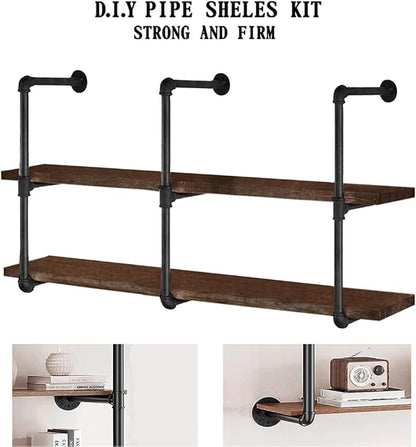HITOMEN Industrial Iron Pipe Shelves, 3 Set 3-Tier, 28" Tall, 12" Depth, DIY Open Bookshelf Bookcase, Wall Mounted Vintage Retro Shelving, Rustic Farmhouse Pantry Kitchen Storage, Black Shelf Brackets