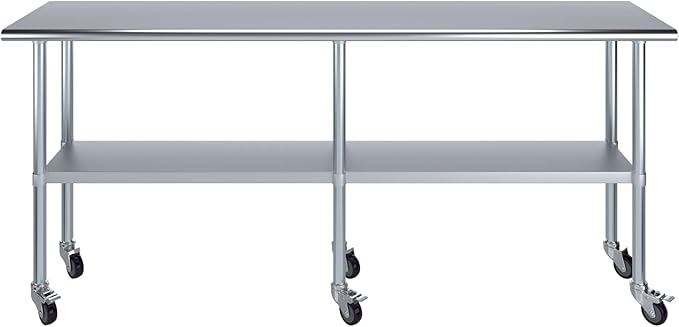 Stainless Steel Work Table with Wheels | NSF Kitchen Island Food Prep | Laundry Garage Utility Bench (Table + Wheels, 84" Long x 18" Deep)