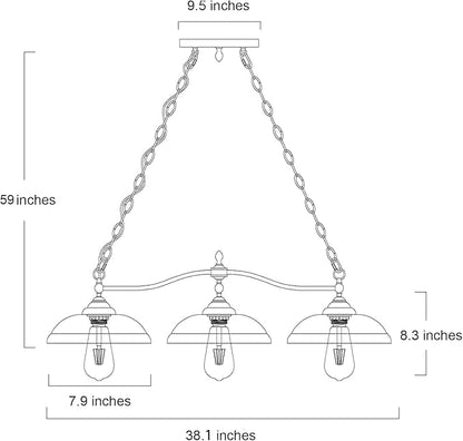 KSANA Black Farmhouse Chandelier, 3-Light Modern Linear Kitchen Island Lighting with Clear Glass Shade, Rustic Island Pendant Lights Chandeliers Light Fixture for Dining Room & Kitchen