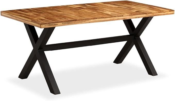 Rectangular Dining Table Solid Acacia Wood Brown Industrial Rustic Design for Dining Room Kitchen Indoor Use Accommodates 6 People Size 70.9 x 35.4 x 29.9 Inches