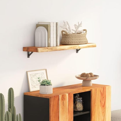 Solid Acacia Wood Live Edge Shelf Wall Mounted for Decorative Items with Shelf Supporting 165 lbs, Rustic Wall for Living Room, Natural Wood Tone Acacia 35.4 x 11.8 x 1.5 Inches