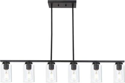 TODOLUZ Black 6-Lights Kitchen Island Light with Clear Glass Shades, Farmhouse Hanging Pendant Light Fixture for Farmhouse Dining Room Living Room
