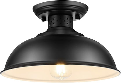 LOEHINLE Semi Flush Mount Ceiling Light, Industrial Close to Ceiling Lighting Fixtures, Rustic Vintage Metal Black Ceiling Lamp for Kitchen Island Bedroom Hallway Farmhouse, 13in