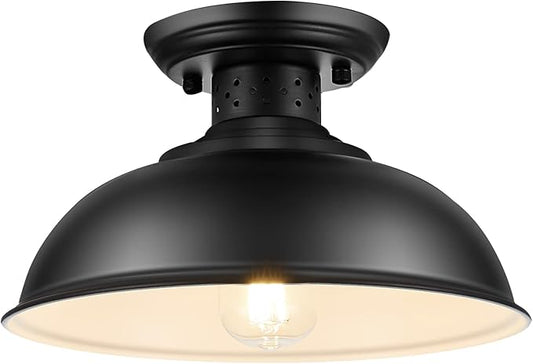 LOEHINLE Semi Flush Mount Ceiling Light, Industrial Close to Ceiling Lighting Fixtures, Rustic Vintage Metal Black Ceiling Lamp for Kitchen Island Bedroom Hallway Farmhouse, 13in