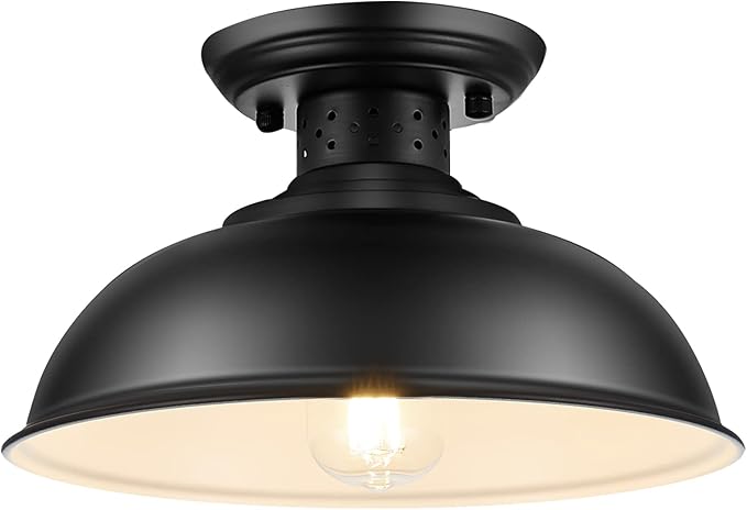 LOEHINLE Semi Flush Mount Ceiling Light, Industrial Close to Ceiling Lighting Fixtures, Rustic Vintage Metal Black Ceiling Lamp for Kitchen Island Bedroom Hallway Farmhouse, 13in
