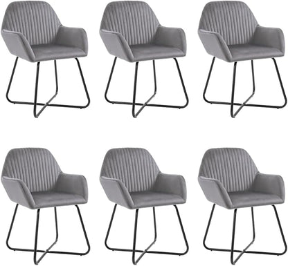 Modern Dining Chairs Set of 6 Grey Velvet Upholstered with Powder-Coated Steel Frame, Ergonomic Comfort for Dining Room Kitchen and Living Room Furniture