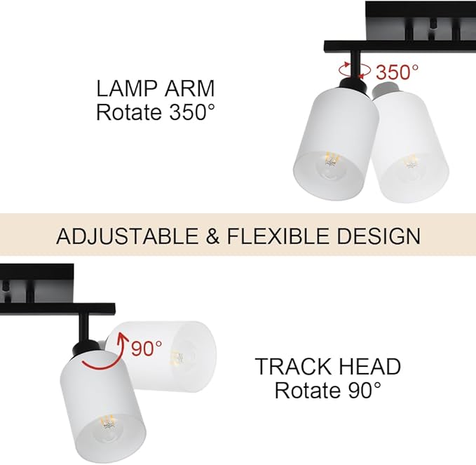 TODOLUZ 3-Lights Track Lighting Kit, Black Directional Ceiling Light Fixtures with Opal White Glass, Wall Mounted Spotlight for Kitchen Hallway