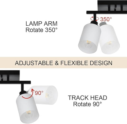 TODOLUZ Wall Sconce Track Lighting Kit, 2-Lights Wall Mounted Light Fixtures in Black Finish, Ceiling Spotlight with Opal White Glass for Bedroom Cloakroom