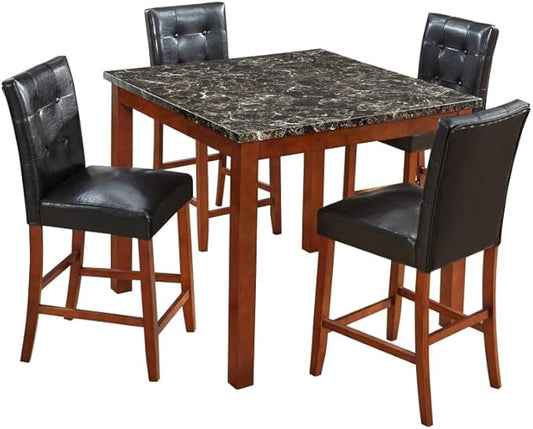 Counter Height Dining Set with Faux Marble Top and PU Upholstered Chairs for Kitchen Island Seating