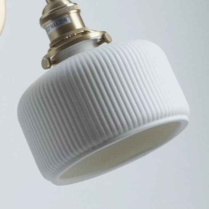 Pull Chain Wall Sconce Ceramic Light Fixture Vintage Wall Sconces with Pull Chain Switch Brushed Gold Brass Sconce Lights Fixtures Retro White Striped Ceramic Sconce for Kitchen Sink