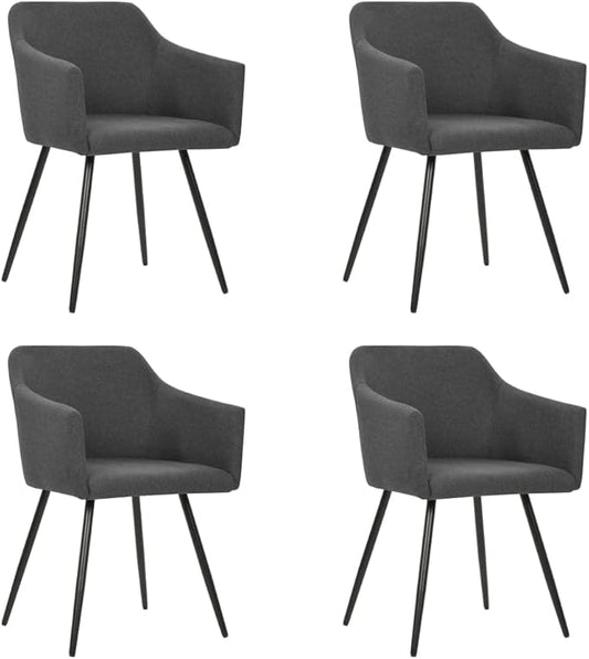 4 Pack Dark Gray Fabric Dining Chairs with Metal Frame Modern Farmhouse Kitchen Chairs for Dining Room Furniture Ergonomic Design Armrests Assembly Required