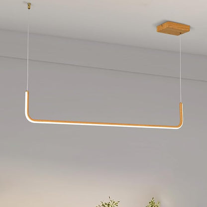 Sedelan Wood Linear Pendant Light, Dining Room Light Fixture, Modern Kitchen Pendant Lighting for Dining Room Kitchen Island Living Room Office Bar, Aluminum Woodgrain Print