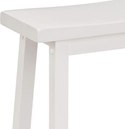 Amazon Basics Solid Wood Saddle-Seat Counter Height Bar Stools for Kitchen Island and Home Bar with Footrest, 29-Inch Height, White, Set of 2