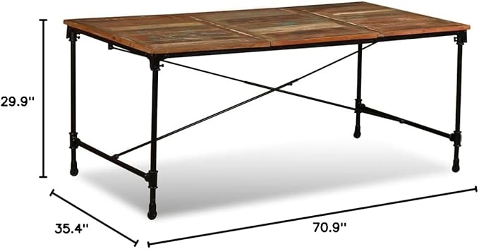 Multicolor Dining Table 71 inch Rectangular Reclaimed Wood Kitchen Table Seats 6 with Wheels Modern & Rustic Fusion for Dining Room Small Spaces