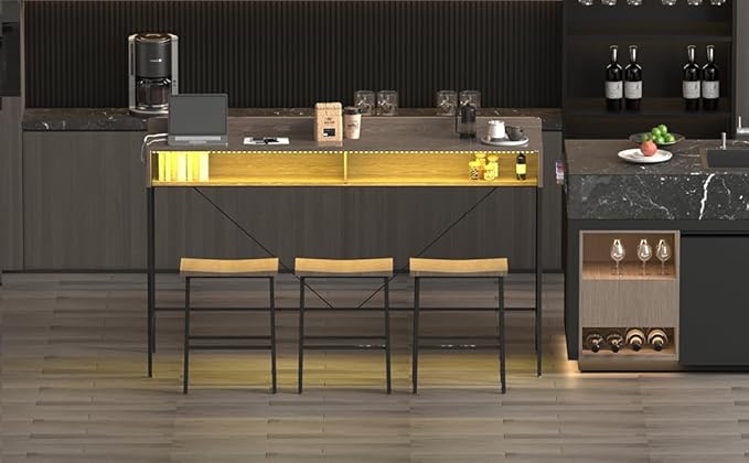 59" Bar Height Table and Chairs Set – Farmhouse Style Bar Table with 3 Saddle Stools, Perfect as Kitchen Table, Small Dining Table with Chairs, or Kitchen Island Seating Solution (Grey)