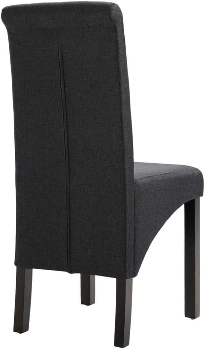 Dining Chairs Set of 4 Dark Gray Fabric and Rubber Wood Frame Comfortable Seating for Kitchen Dining Room Furniture